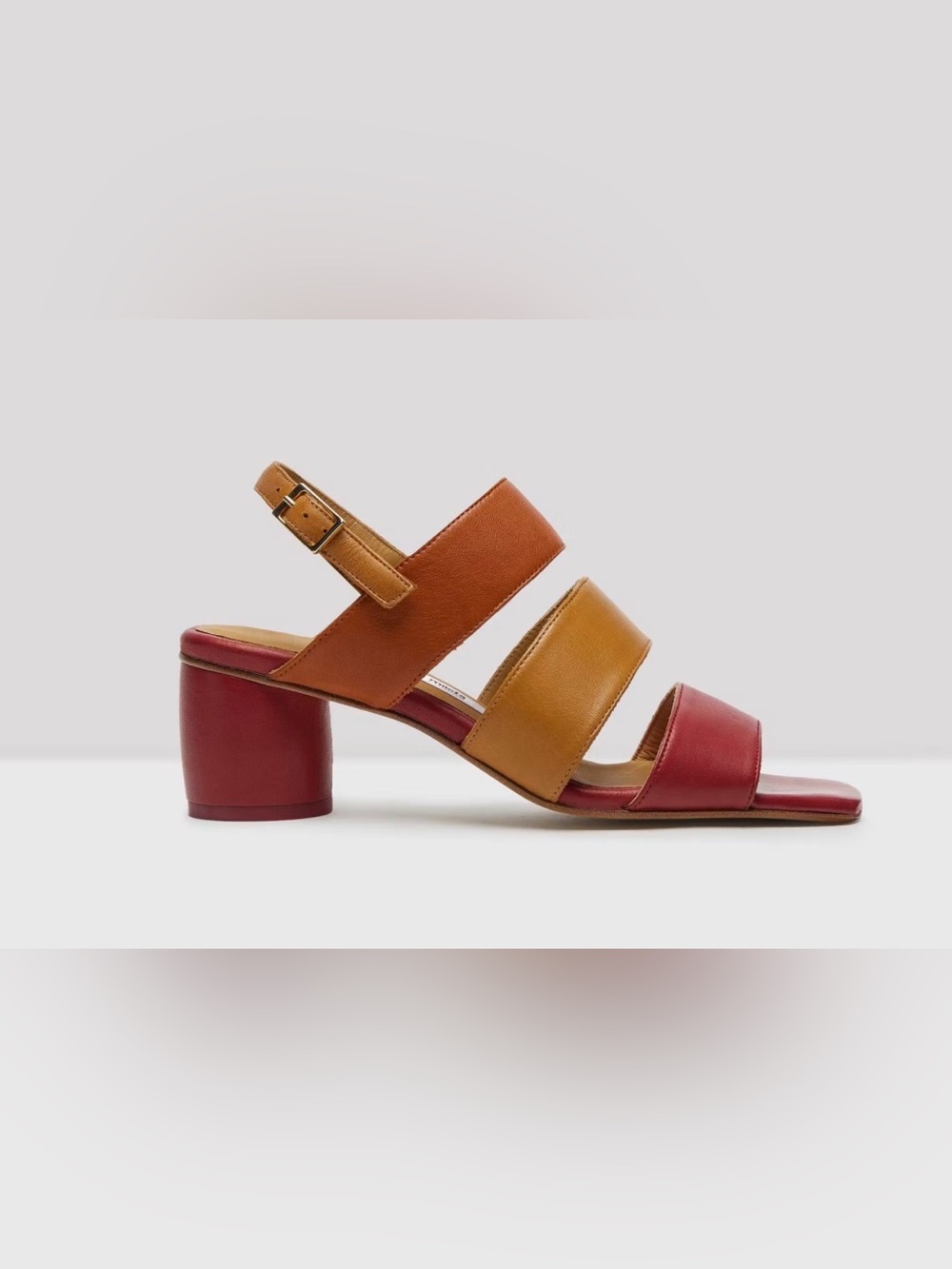 Women’s Colorblock Leather Strappy Block-Heel Sandals – Ankle Strap – Square Toe